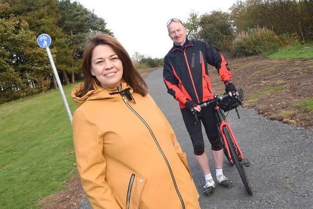 Falkirk Council transport planning officer Lynn Slavin joins Councillor Paul Garner at the site of the proposed new path