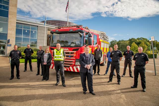 Executive councillor for services for the community, George Paul joins representatives from SFRS, Police Scotland and West Lothian Council to help launch a local safety campaign in the build-up to bonfire night 2021.