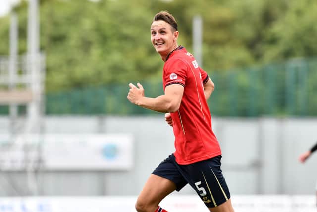 27-07-2024. Picture Michael Gillen. FALKIRK. Falkirk Stadium. Falkirk FC v Stenhousemuir FC. Season 2024 - 2025. Premier Sports Cup. League Cup. Fourth goal Falkirk Liam Henderson 5.