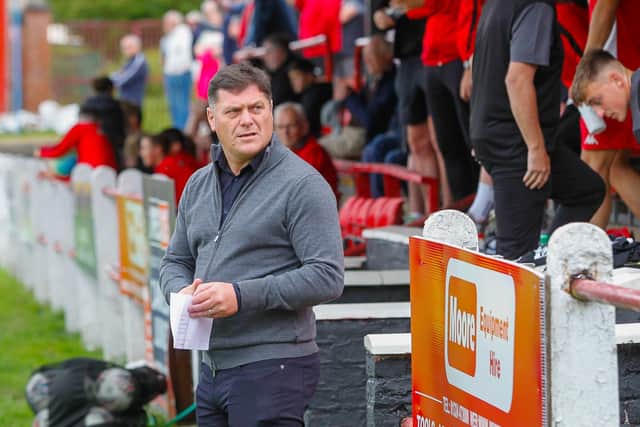 Dunipace boss Danny Smith on the touchline on Saturday