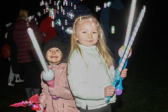 Amelia, 4, and Elise, 6, from Falkirk with their light-up toys.
