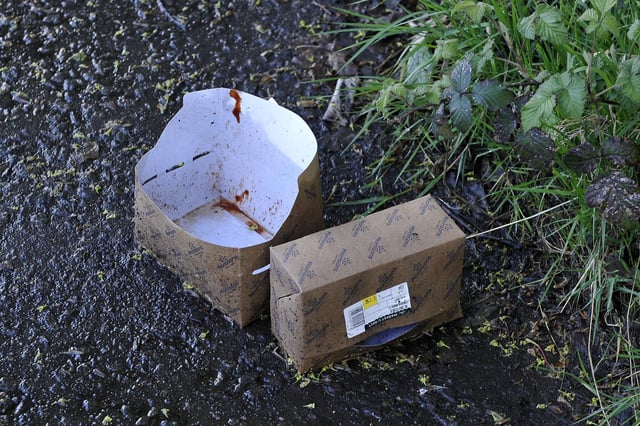 Litter on the path that runs from Morrisons to St Mungo's High School. (Pic: Michael Gillen)