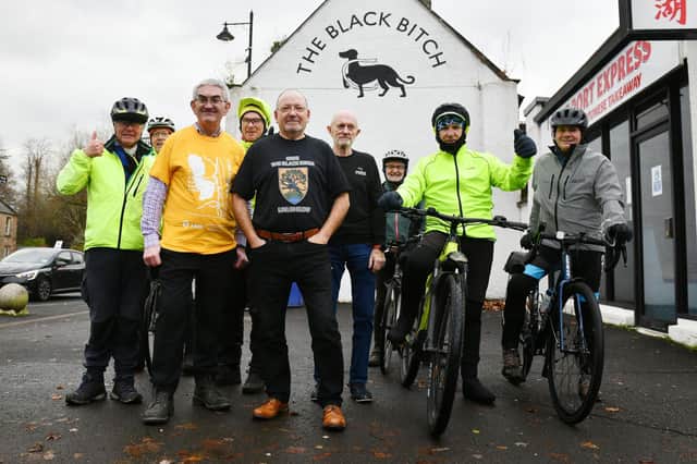 08-12-2021. Picture Michael Gillen.  Pictured: Some Cycling Touring Club Edinburgh members lend their support to Save The Black Bitch.