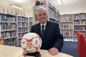 Baillie Billy Buchanan with Manchester United ball, signed by Alex Ferguson and David Beckham. Picture: Contributed