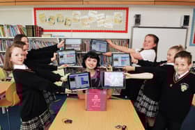 Blue Peter presenter Abby Cook visits her old school St Bernadette's to talk to pupils. Pic: Michael Gillen