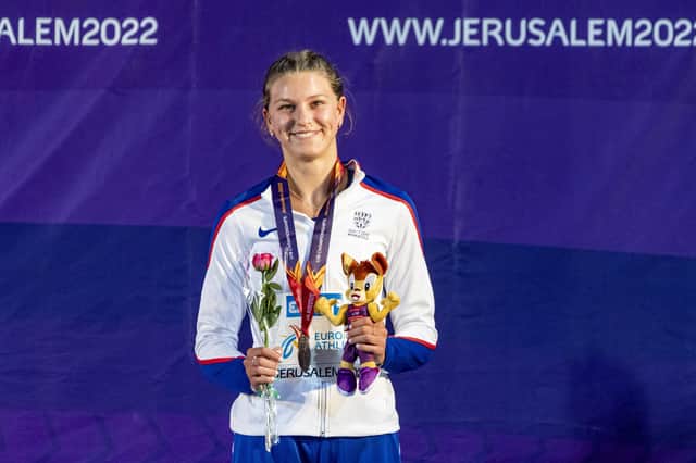 Paige Stevens, 17, has won a bronze medal at the Jerusalem 2022 European Athletics U18 Championships (Photo: Jurij Kodrun/Getty Images for European Athletics)