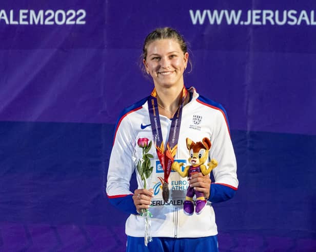 Paige Stevens, 17, has won a bronze medal at the Jerusalem 2022 European Athletics U18 Championships (Photo: Jurij Kodrun/Getty Images for European Athletics)