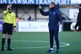 Kenny Miller sent off at the end of the game by referee Colin Steven. (Picture Michael Gillen)