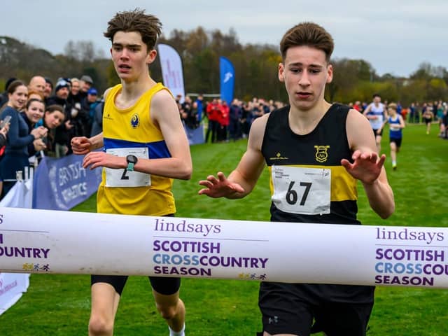Falkirk Victoria Harriers star Luke Sedman sealed gold in the under-15 boys’ event at last weekend’s Lindsays Short Course XC in Kirkcaldy (Pictures by Bobby Gavin/Scottish Athletics)