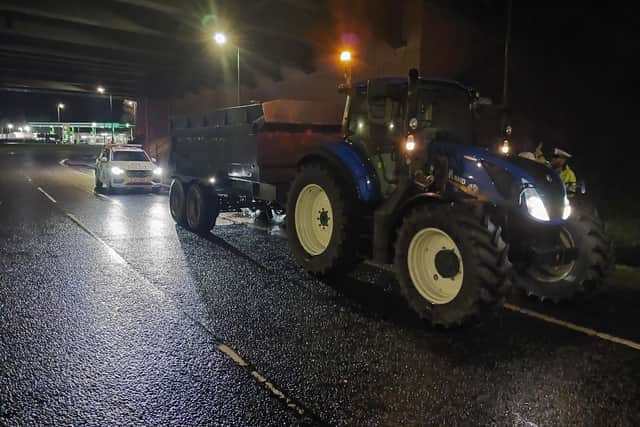 The tractor was stopped by police as it rumbled along the M9 near Falkirk
(Picture: Submitted)