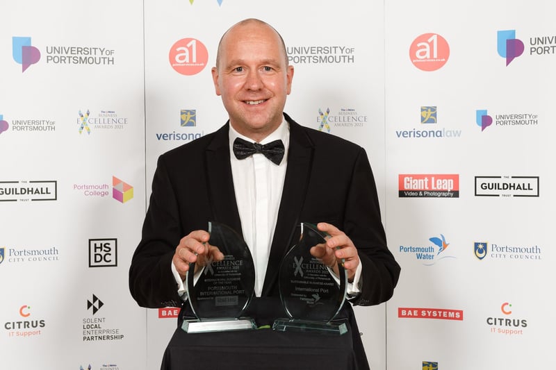 The News Business Excellence Awards 2021. Pictured is: Mike Sellers, Portsmouth International Portwinner of the International Business of the Year, Sponsored by Giant Leap and International Business of the Year, Sponsored by Giant Leap. Picture: Keith Woodland (080721-9)