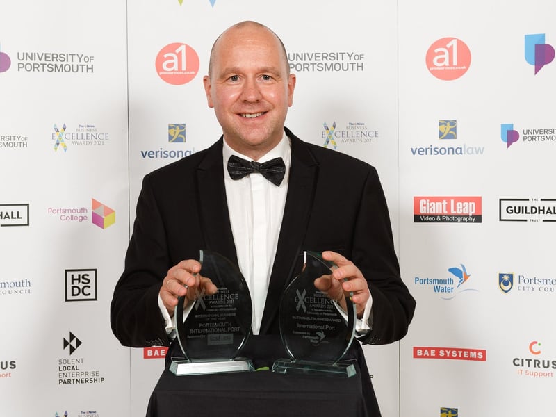 The News Business Excellence Awards 2021. Pictured is: Mike Sellers, Portsmouth International Portwinner of the International Business of the Year, Sponsored by Giant Leap and International Business of the Year, Sponsored by Giant Leap. Picture: Keith Woodland (080721-9)