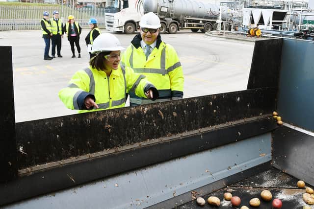 Deputy First Minister Kate Forbes sees how Celtic Renewables make biofuels from food waste, including potatoes. Pic: Michael Gillen