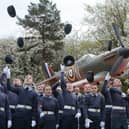 Members of the 1333 Grangemouth air cadet squadron celebrate the unveiling of the Spitfire in 2013.  (Pic: Neil Hanna)