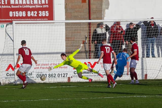 Kyle Fee wheels away after scoring to give Camelon the lead (Pictures by Scott Louden)
