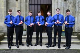 Seven of the eight members of 2nd Larbert who received Queen’s Badges