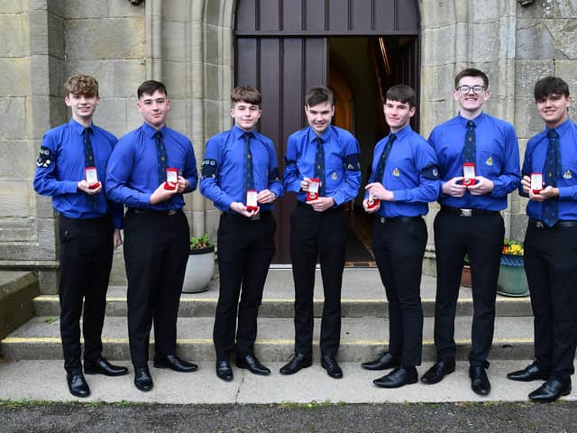 Seven of the eight members of 2nd Larbert who received Queen’s Badges