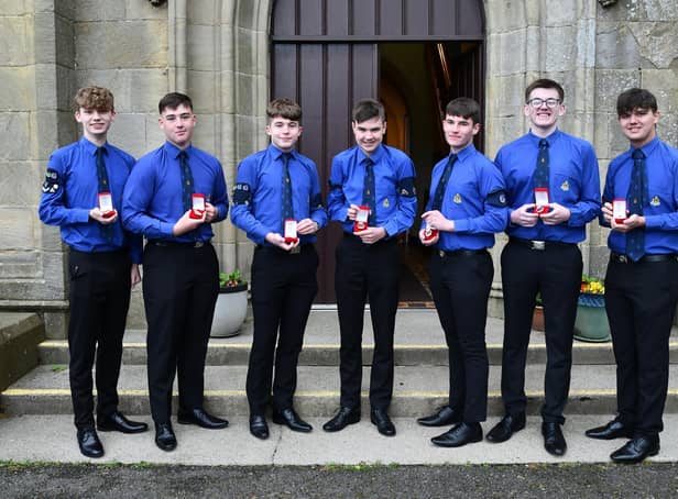 Seven of the eight members of 2nd Larbert who received Queen’s Badges