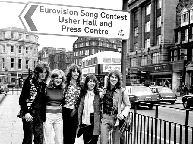 The New Seekers, representing the United Kingdom, make their way to the Usher Hall for the Eurovision Contest 1972