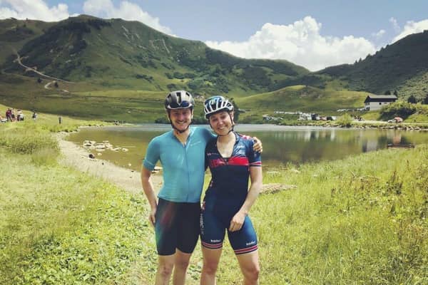 Rab Wardell and Katie Archibald cycling together. Taken from Rob Wardell Instagram
