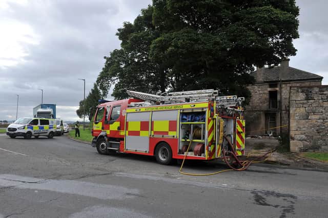 Firefighters were called to a house in Bellsdyke Road, Larbert after a blaze took hold on Friday morning. Picture: Michael Gillen.