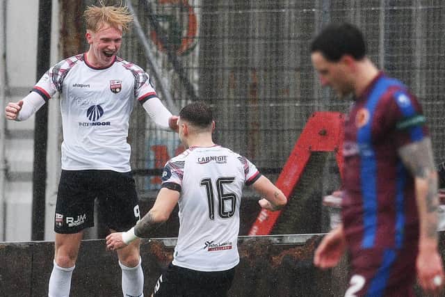 Owen Stirton celebrates after scoring Montrose's second goal