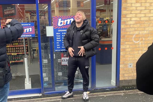 UFC cage fighter Paddy 'The Baddy' Pimblett promotes the new drink at a B&M store in Liverpool