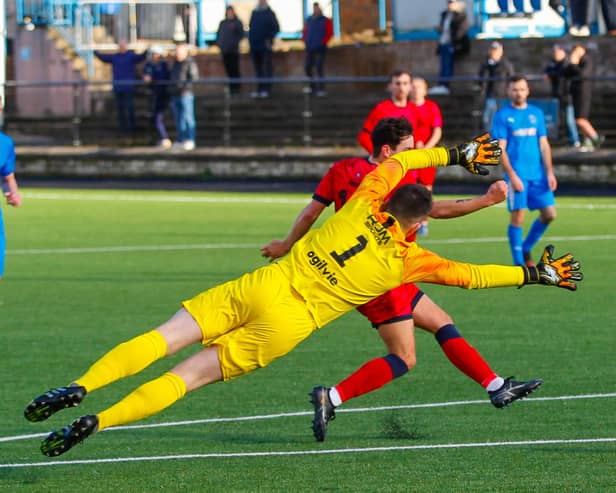 Rhys Armstrong slots home to put Braves one goal ahead (Pictures: Scott Louden)