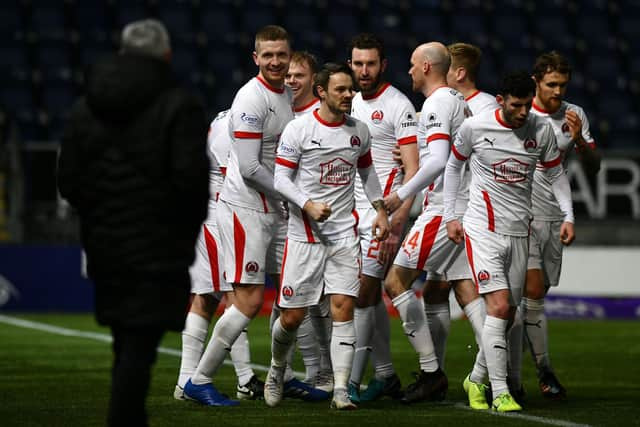 Clyde won 2-1 last time the sides met; Aaron Splaine's winner sees the Bully Wee players celebrate (Picture: Michael Gillen)