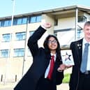 Braes High pupils Shafa Mohammad (S3), Colin Morrison (S5) and Douglas MacPherson (S4) celebrate the big win 
(Picture: Submitted by Falkirk Council)