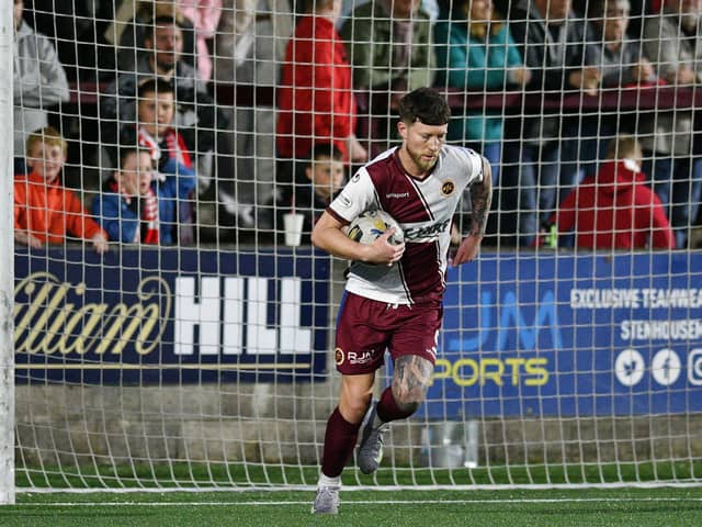 Matty Aitken slammed home from the spot to make it 3-1 to hand the Warriors hope (Pics by Michael Gillen)