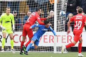 Nicky Hogarth (1st left) in action for Falkirk in Saturday's 2-0 defeat at Kelty Hearts (Pic by Michael Gillen)