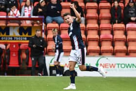 Dylan Tait celebrates scoring against Airdrieonians (Photo: Michael Gillen)