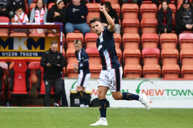 Dylan Tait celebrates scoring against Airdrieonians (Photo: Michael Gillen)