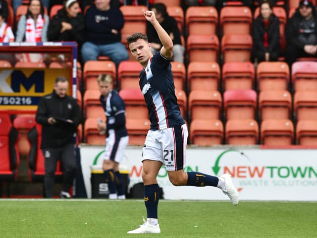 Dylan Tait celebrates scoring against Airdrieonians (Photo: Michael Gillen)
