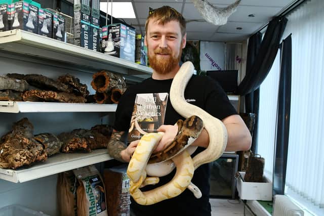 George Struthers has launched the new kids club sessions at his pet shop Racks4Reptiles with the first one set to take place in August.  Picture: Michael Gillen.