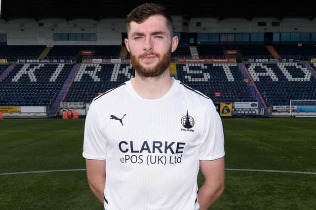 Aidan Keena modelling Falkirk's new third kit (Photo: Ian Sneddon)