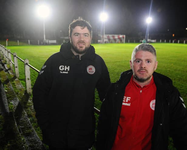 Eamon Fullerton (right) with former Camelon manager Gordon Herd