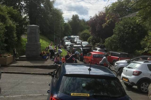 The road in and out of Blackness was gridlocked on Sunday with visitors flocking to the village.  Pic: Paul Hopkins