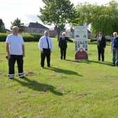 Ancre Somme Association Falkirk branch presents a banner to Bainsford War Memorial Association at the planned site in Dawson Park, Bainsford. Provost William Buchanan and Robert Bissett, centre. Picture: Michael Gillen.
