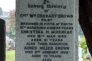 The final resting place of Captain WIlliam Grosart Brown - the first man to be interred at Grangemouth Cemetery after disappearing in the Forth in 1910.