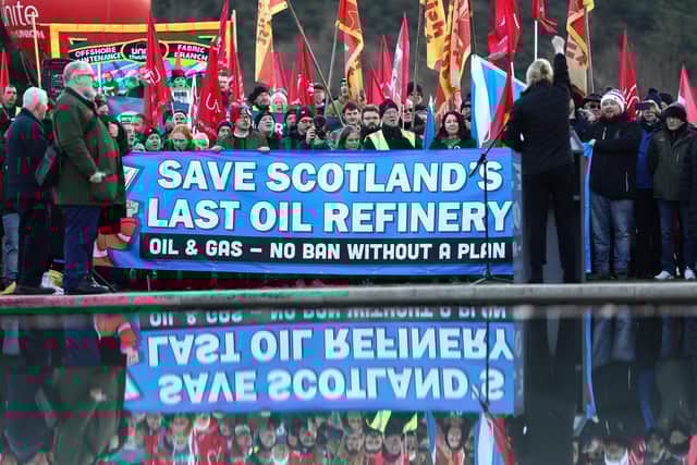 Unions and workers march against the closure of Grangemouth refinery in Edinburgh last November. Pic: Jeff Mitchell/Getty Images