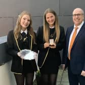 Proxime Accessit Bethany Spowart, Dux Lucy Hume and headteacher Mr Brian Millar.  (pic:submitted)