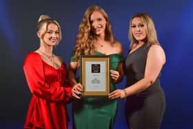 From left, Jade Manson, Gemma McGregor and Jade McKinlay from Bannatyne Spa Falkirk with the Scotland's Business Award.  (pic: submitted)