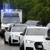 Ambulances trying to reach the emergency department at Forth Valley Royal Hospital are being hindered by roadworks outside the Larbert facility. Picture: Michael Gillen.