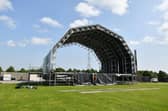 Work is underway on the Great Lawn as the Helix Park prepares to host two Kelpies Live concerts this weekend (Pic: Michael Gillen)