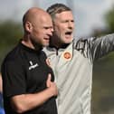 Stenny boss Gary Naysmith (right) and assistant Brown Ferguson oversee 5-0 win (Pics Alan Murray)