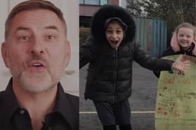 David Walliams and some pupils from Castleton Primary School, Castlemilk picture: JPI Media