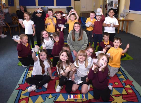 Pupils from Sacred Heart with Katie Weldon from Science Ceilidh.  Picture: Lisa Evans