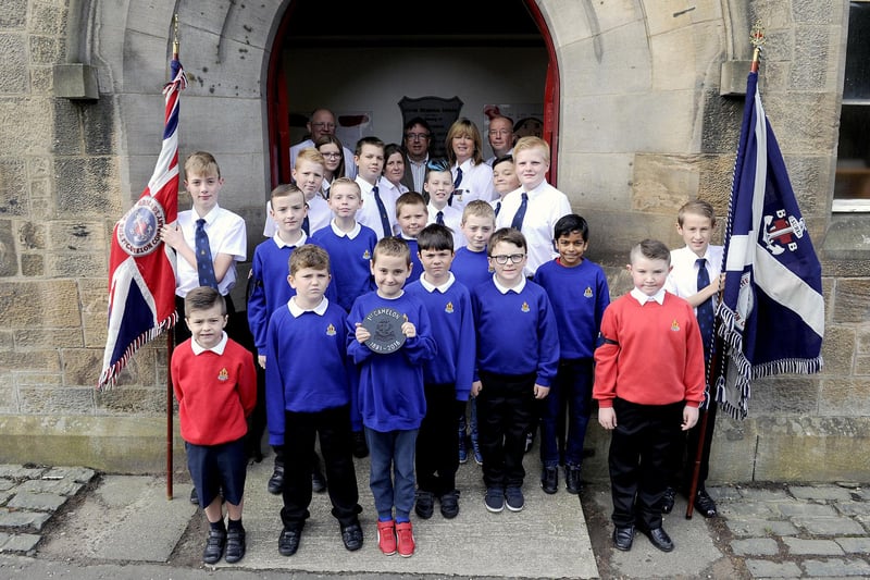Members of 1st Camelon Boys' Brigade company attending church service in 2016 to commemorate their 125th anniversary